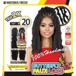 MOTOWN TRESS Natte 2X BUTTERFLY FAUX LOCS 12" (Pre-Loop) °